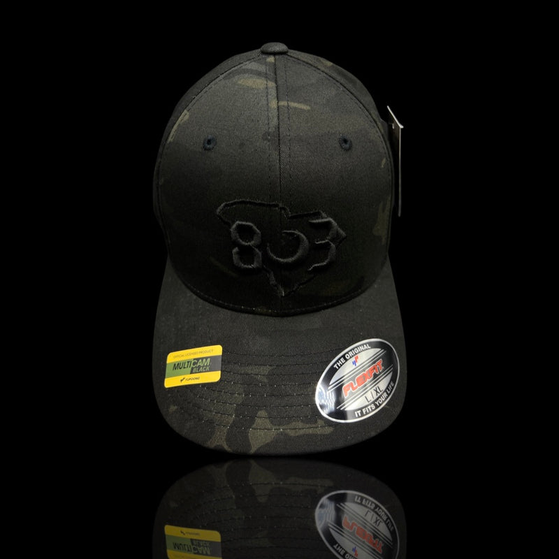 803 Flexfit Black Camo cotton ball cap (2 sizes)