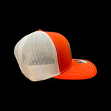 803 Richardson Orange - White Leather Patch Trucker