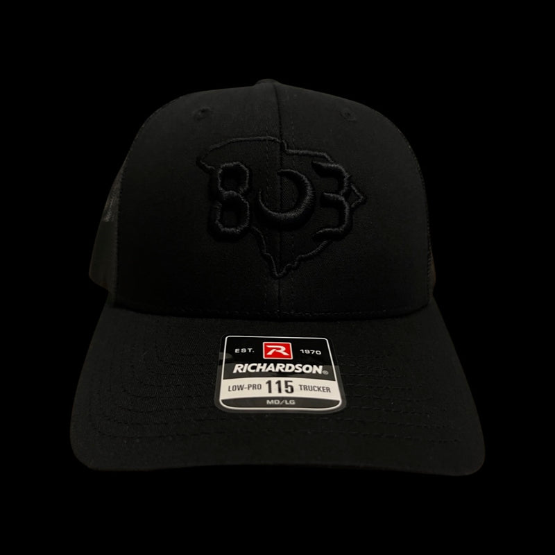 803 Richardson 115 Low Profile Black Trucker