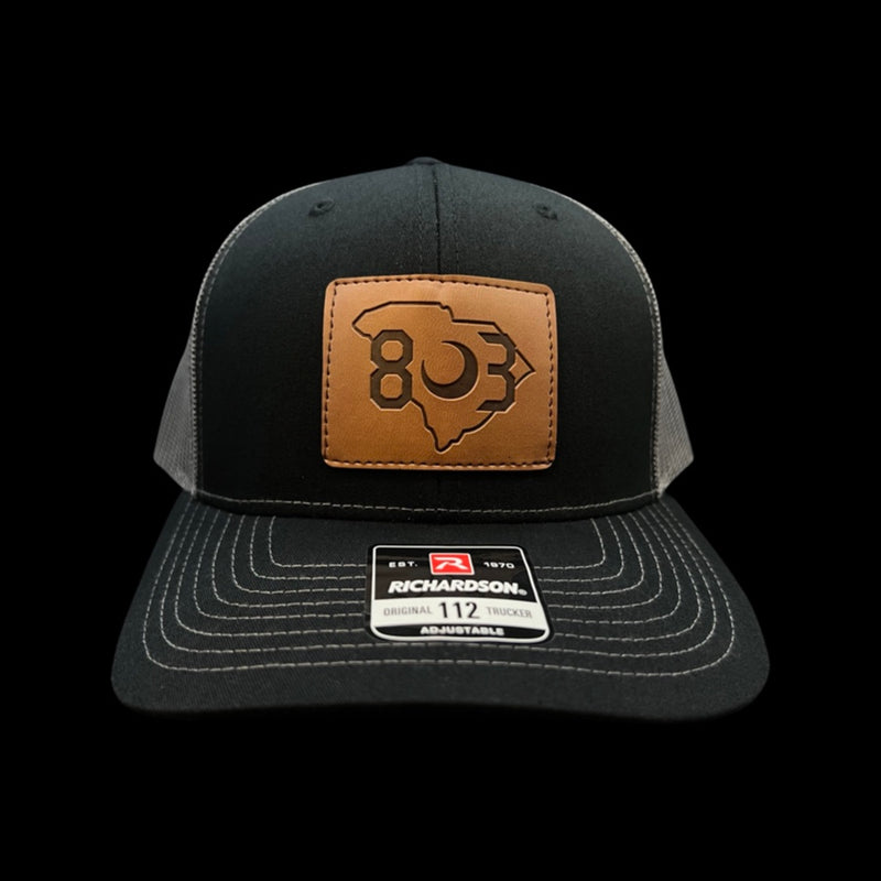 803 Richardson Black - Steel Leather Patch Trucker