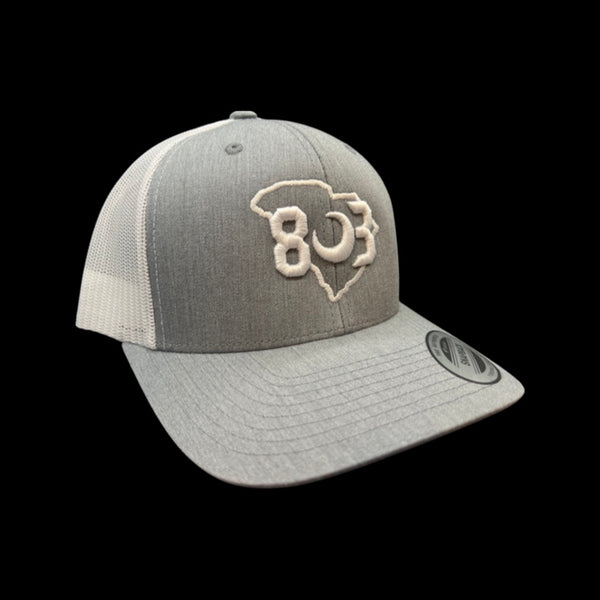 803 Yupoong Heather Grey/White Trucker