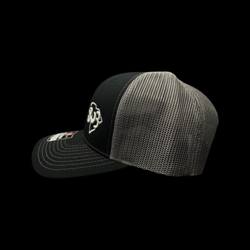 803 Richardson Black- Steel Offset Logo Trucker Hat