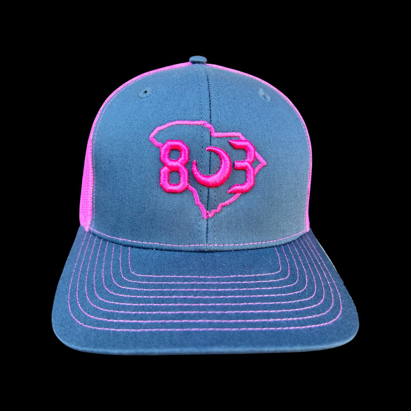 803 Richardson Charcoal and Pink Snapback Trucker Hat