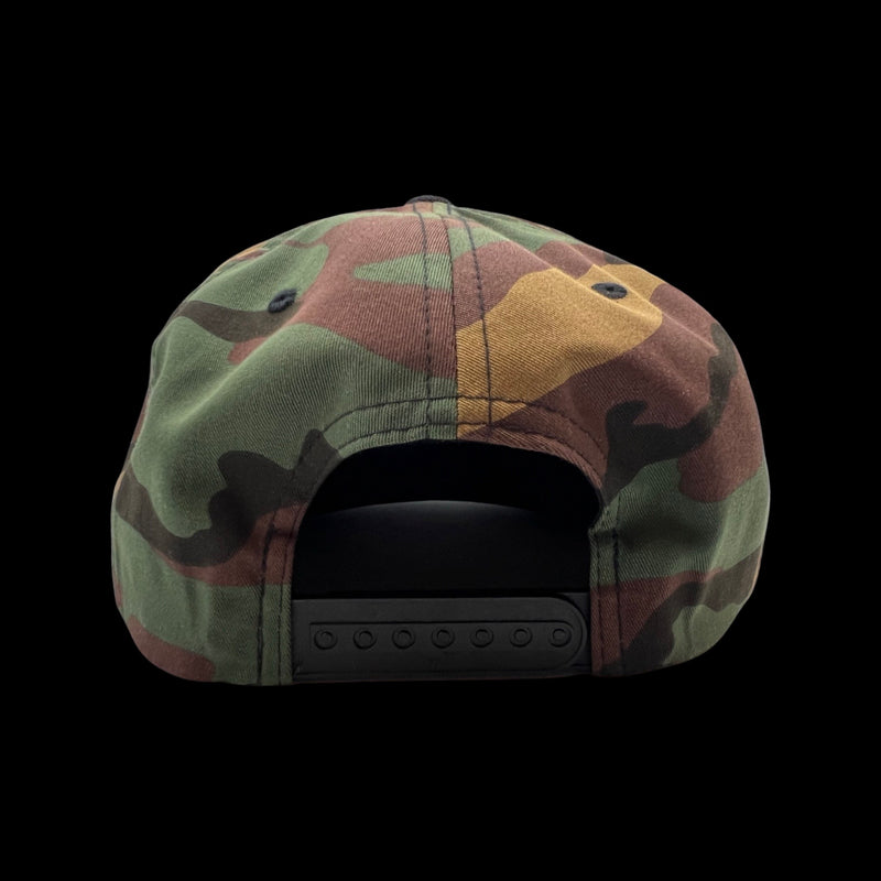 803 Yupoong Flatbill Snapback Hat Camo Black