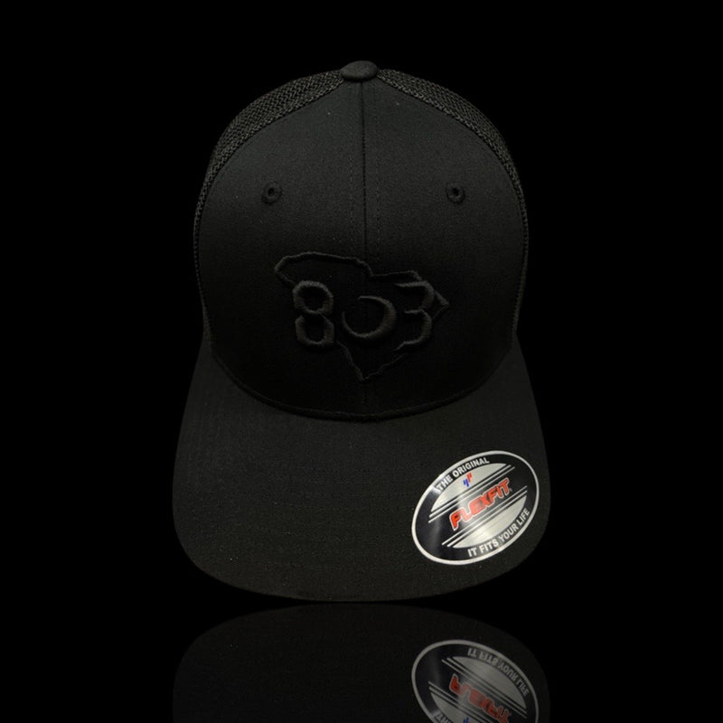 803 Flexfit Fitted Mesh Black - Silver logo