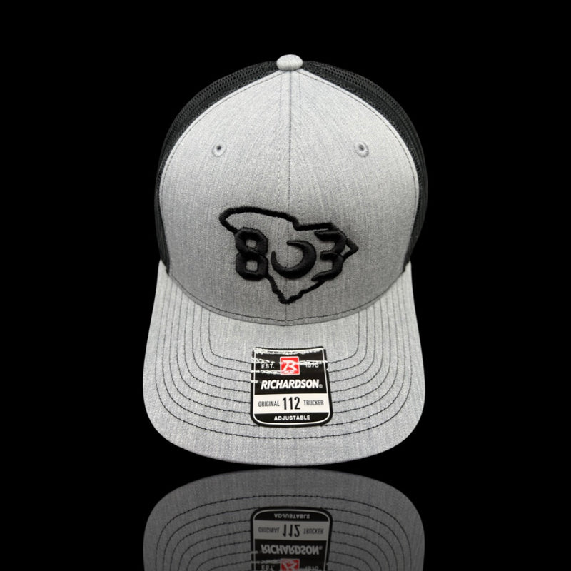 803 Richardson Heather Grey Black Trucker Hat