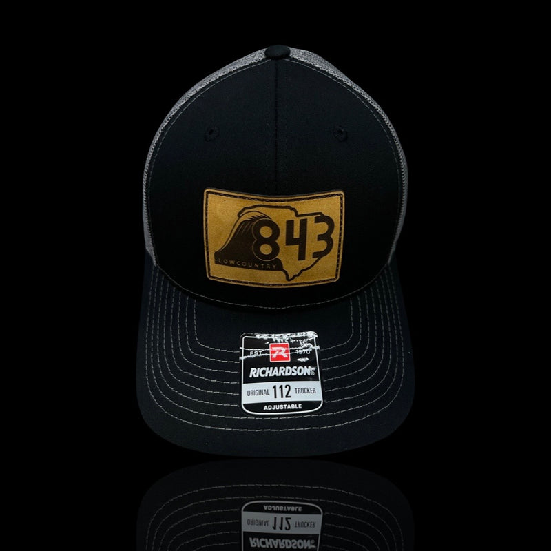 843 Lowcountry Genuine Leather Patch Black Steel Hat