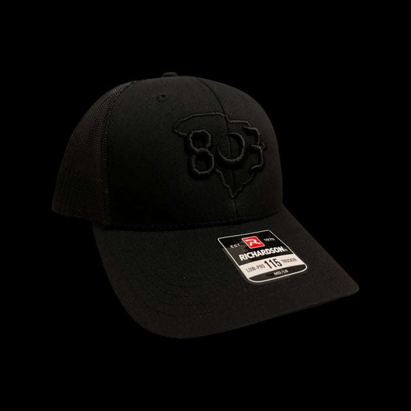 803 Richardson 115 Low Profile Black Trucker