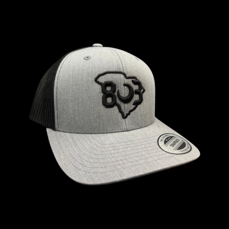 803 Yupoong Heather Grey/Black Trucker