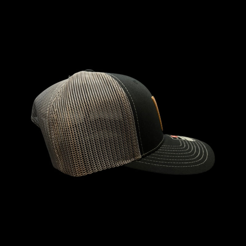 803 Richardson Black - Steel Leather Patch Trucker