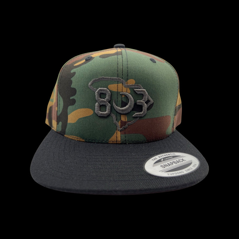 803 Yupoong Flatbill Snapback Hat Camo Black