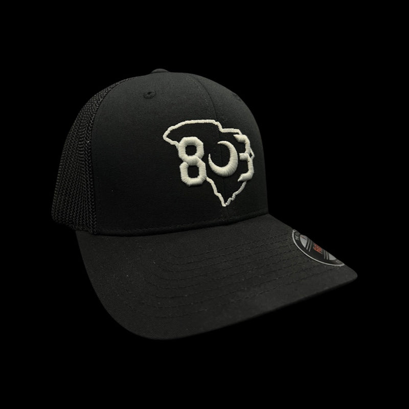 803 Flexfit Fitted Mesh Black - Silver logo