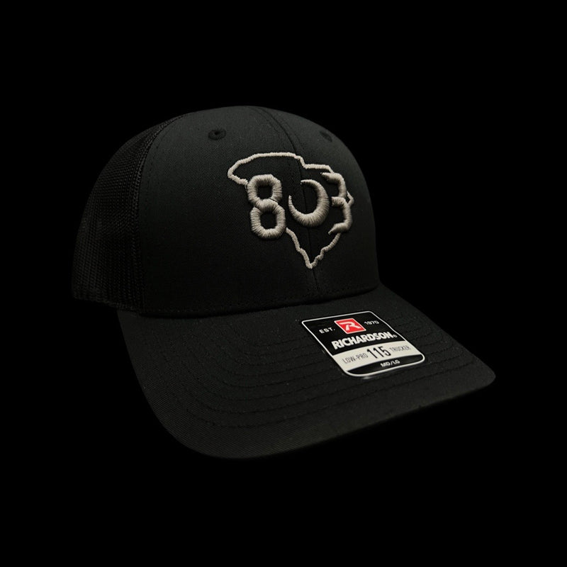 803 Richardson 115 Low Profile Black Trucker - Silver