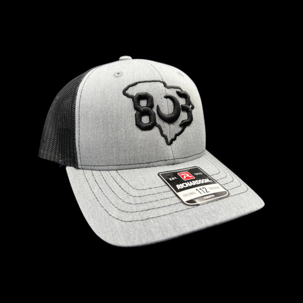 803 Richardson Heather Grey Black Youth Trucker Hat