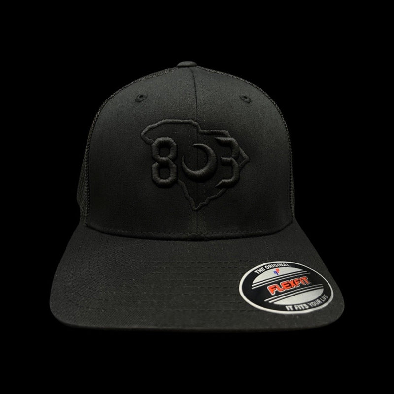 803 Flexfit Fitted Mesh Black - Silver logo