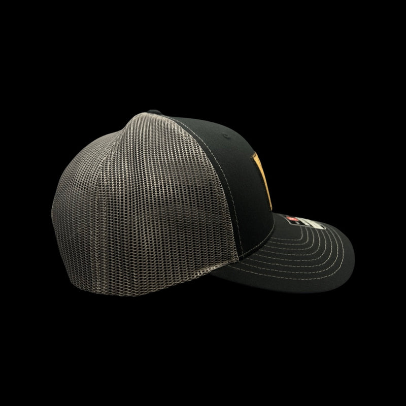 803 Richardson Black and Steel Genuine Leather Patch Trucker