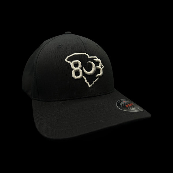 803 Flexfit XXL Black fitted cotton hat (2 logo colors)