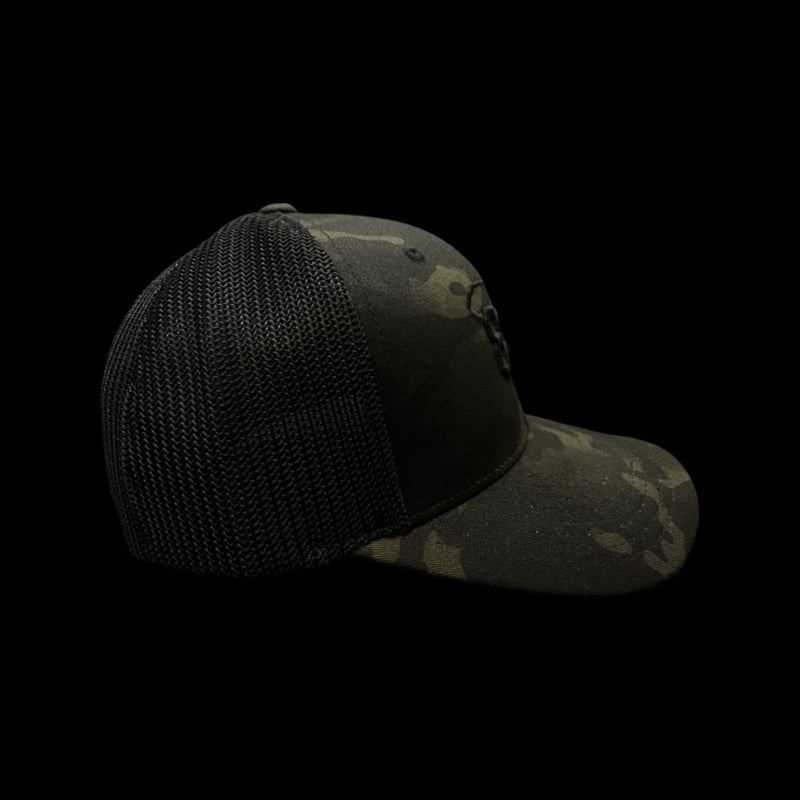 803 Flexfit Black Camo Fitted Mesh Trucker Hat (2 Colors)