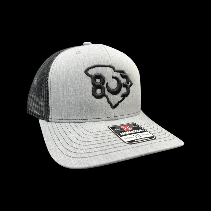 803 Richardson Heather Grey Black Trucker Hat