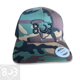 803 Yupoong Camo Black Trucker