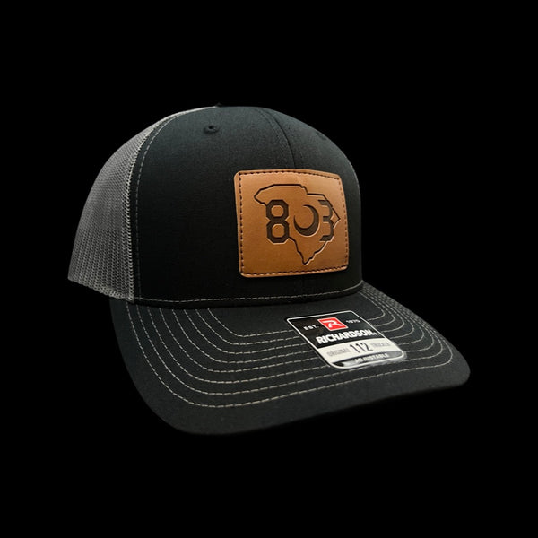 803 Richardson Black - Steel Leather Patch Trucker