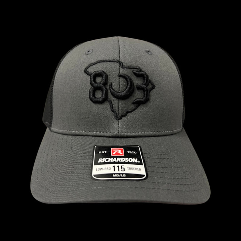 803 Richardson 115 Low Profile Charcoal Black Trucker