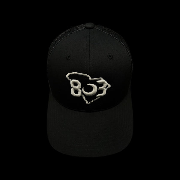 803 Yupoong Black Trucker - silver logo