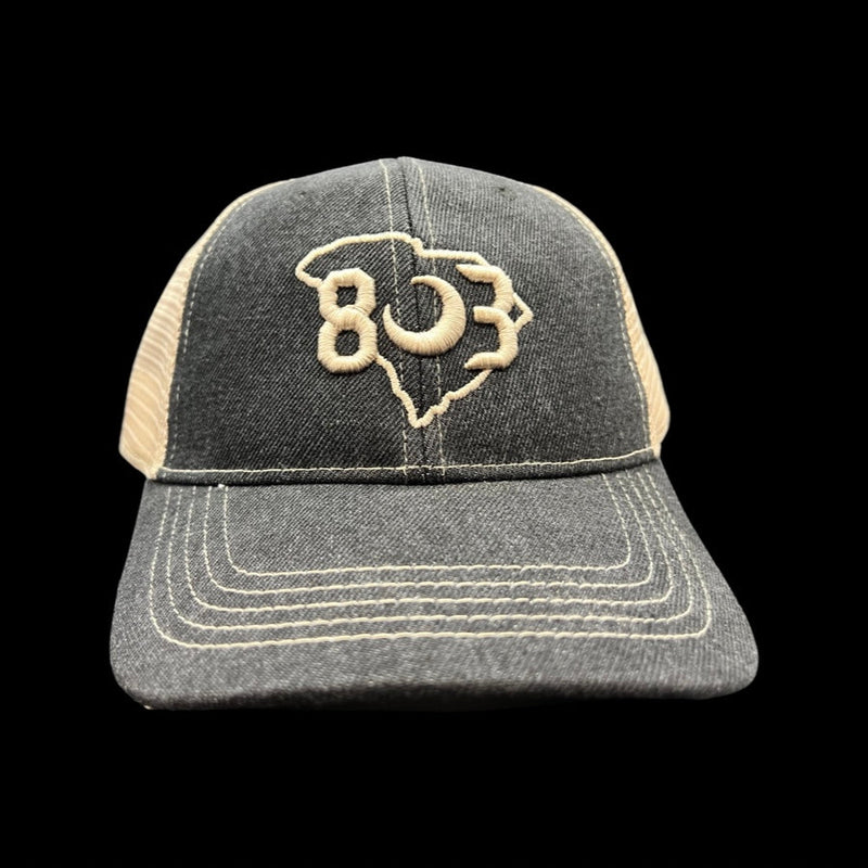 803 Vintage Black Denim Low Profile Trucker