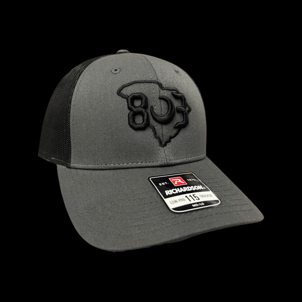 803 Richardson 115 Low Profile Charcoal Black Trucker