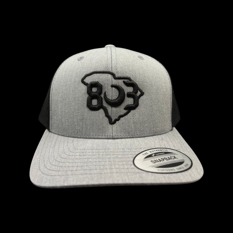 803 Yupoong Heather Grey/Black Trucker