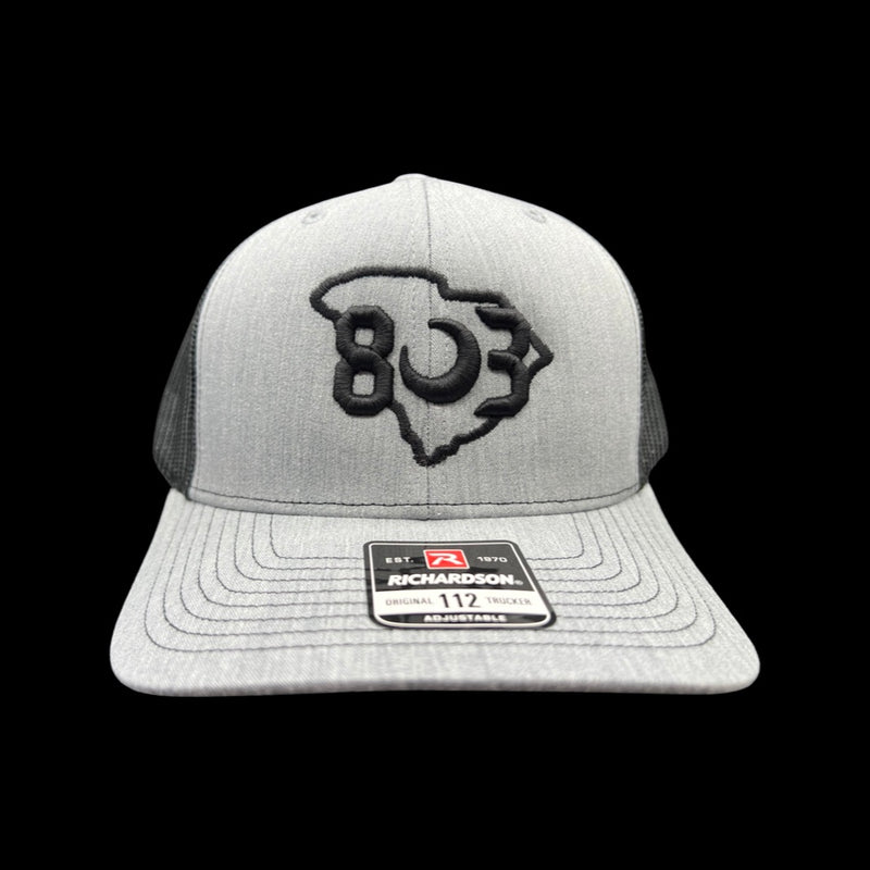 803 Richardson Heather Grey Black Trucker Hat