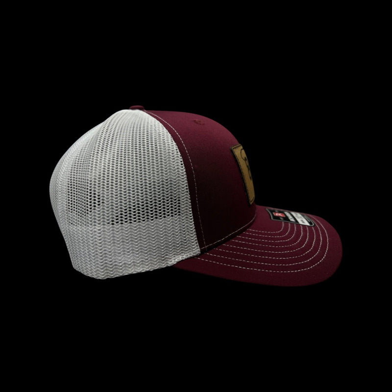 803 Richardson Garnet White Genuine Leather Patch Trucker