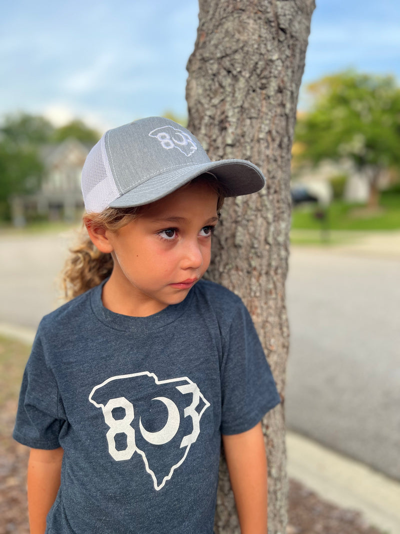 803 Richardson heather grey white youth trucker hat