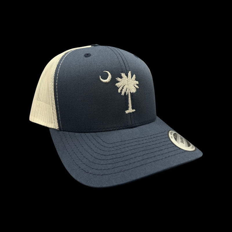 Yupoong 1776 SC Palmetto Moon Navy Silver Trucker Hat