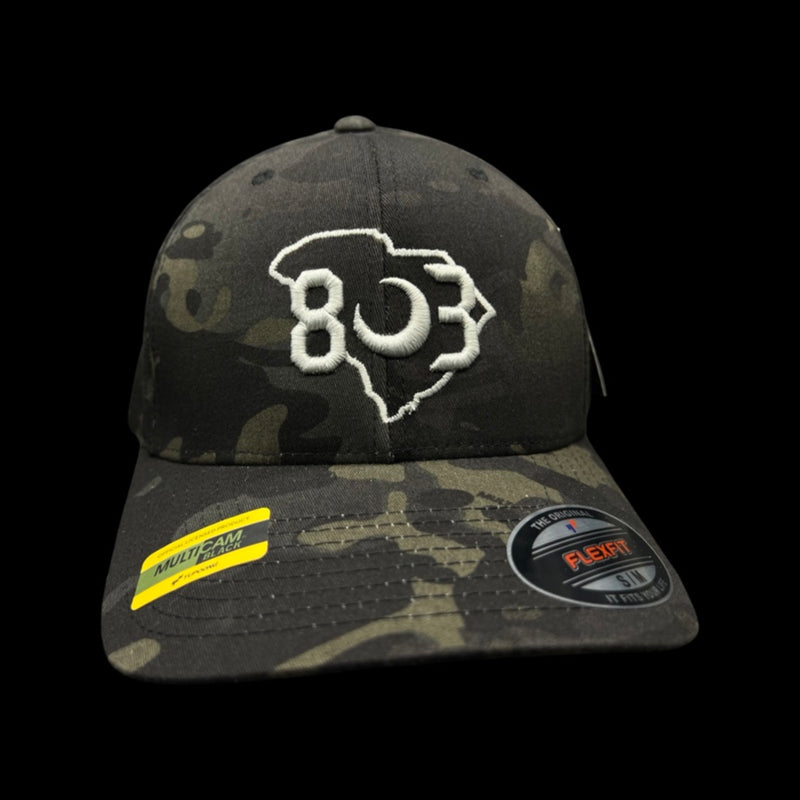 803 Flexfit Black Camo cotton ball cap (2 sizes)