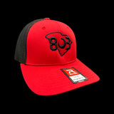 803 Richardson Flex Red Black Fitted Mesh Trucker Hat