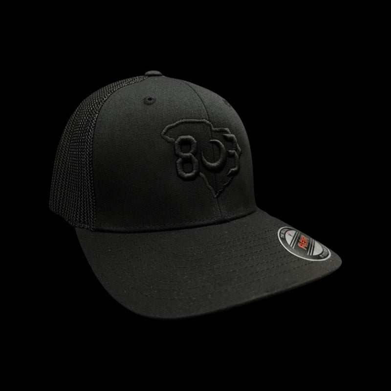 803 Flexfit Fitted Mesh Black - Silver logo